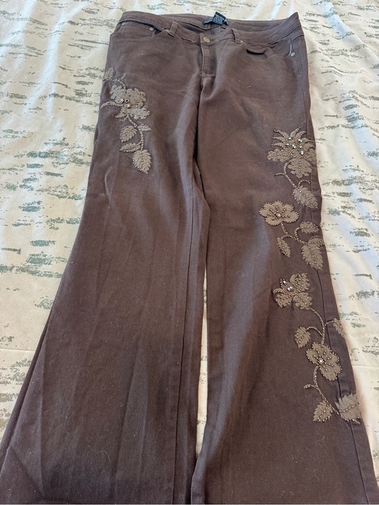 Willi Smith Pants - Willi Smith Brown Embroidered Wide-Leg Pants